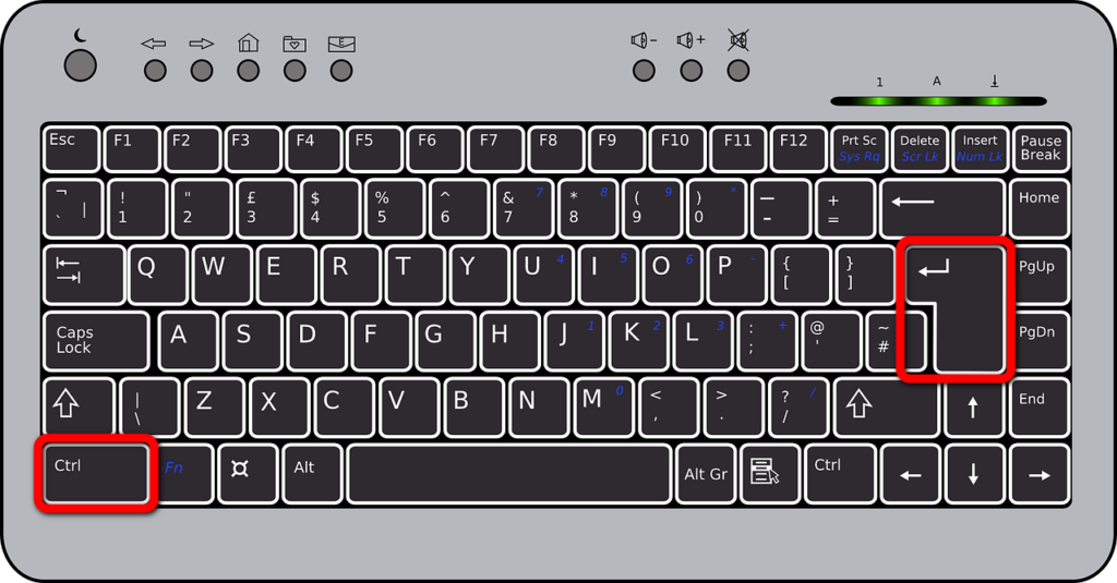 Tastatur mit Hervorhebung der Tasten Steuerung und Enter